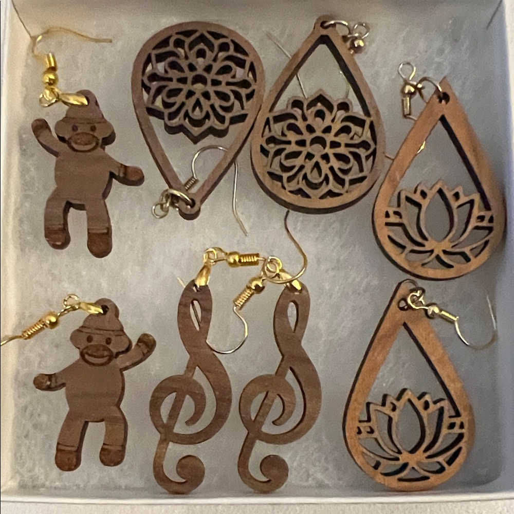 Five Rivers Trading Co. Handmade Wooden Earrings – Set of 4 Pairs